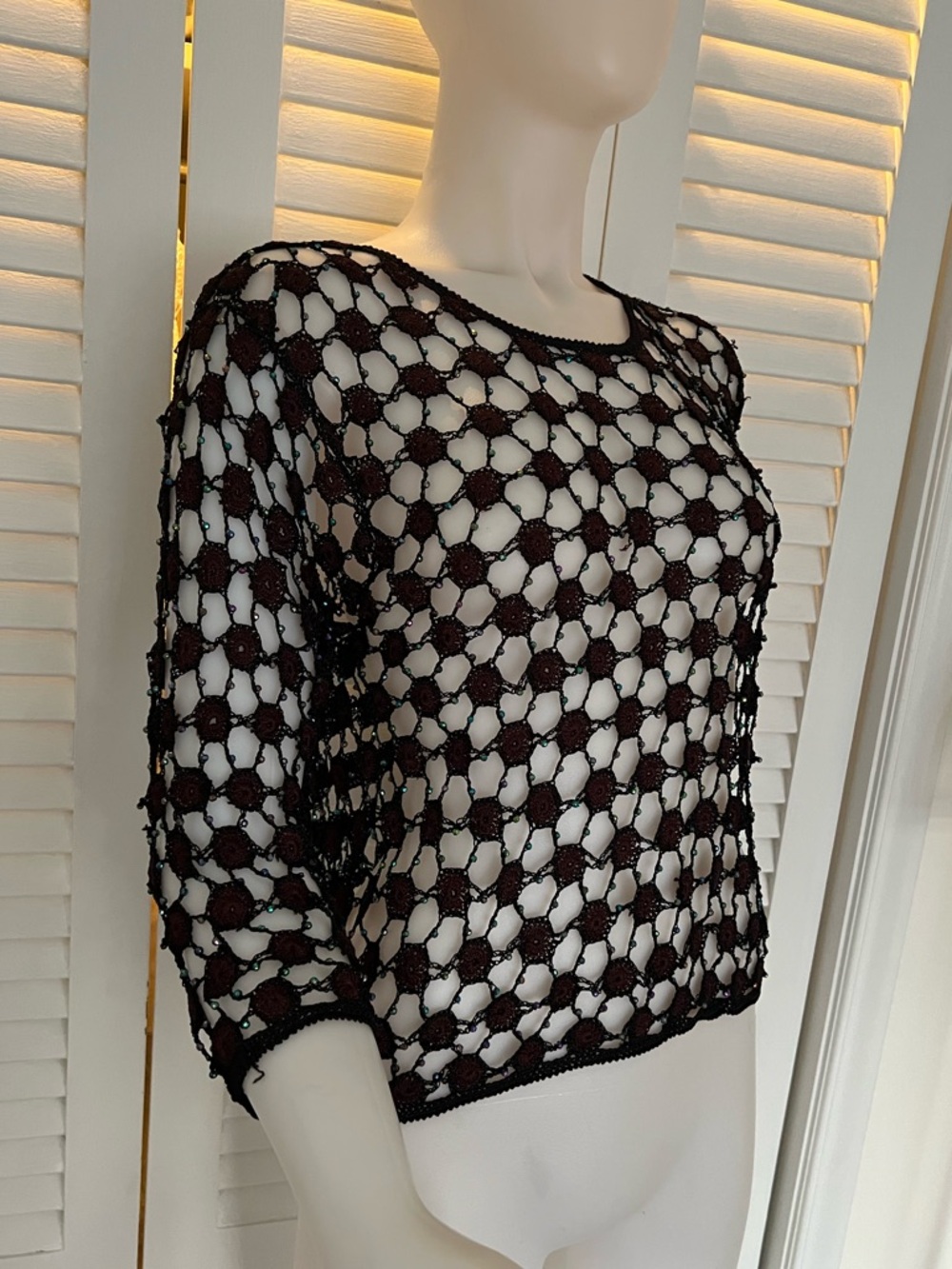 American Vintage Beaded Crochet Blouse Size M